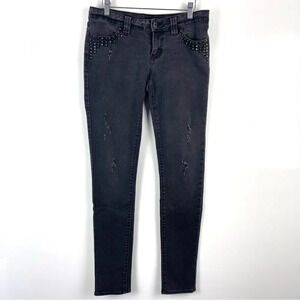 Harley Davidson Faded Black Studded Skinny Jeans Distressed Size 6